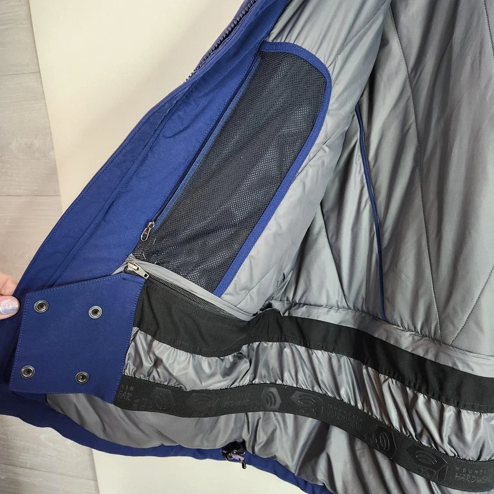 MOUNTAIN HARDWEAR Cutaway Jacket Mens Large Blue Insulated Softshell Hooded Ski